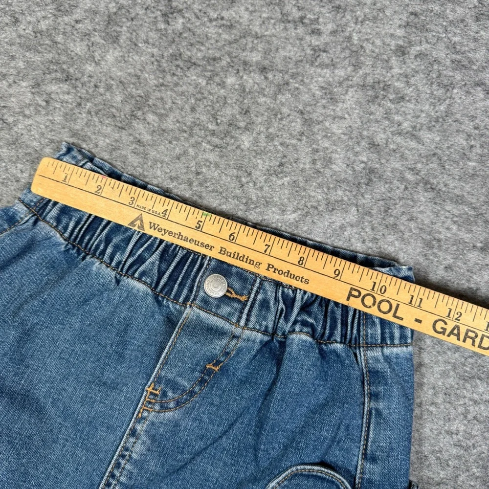 Lands End Girls Blue Denim Heart Pocket Skirt Size L 10-12 Elastic Waist Stretch